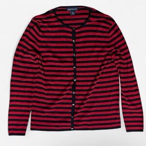 Ann Taylor Black and Red Striped Knit Top